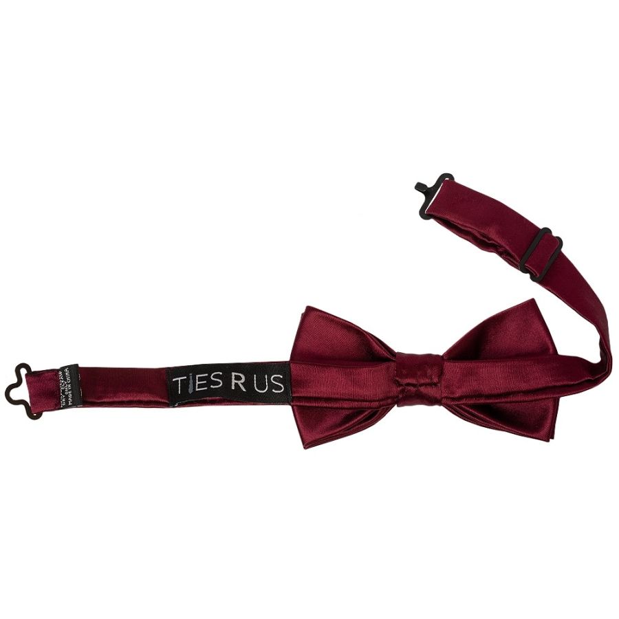 Pre Tied Burgundy Satin Boys Bow Tie and Pocket Square Set