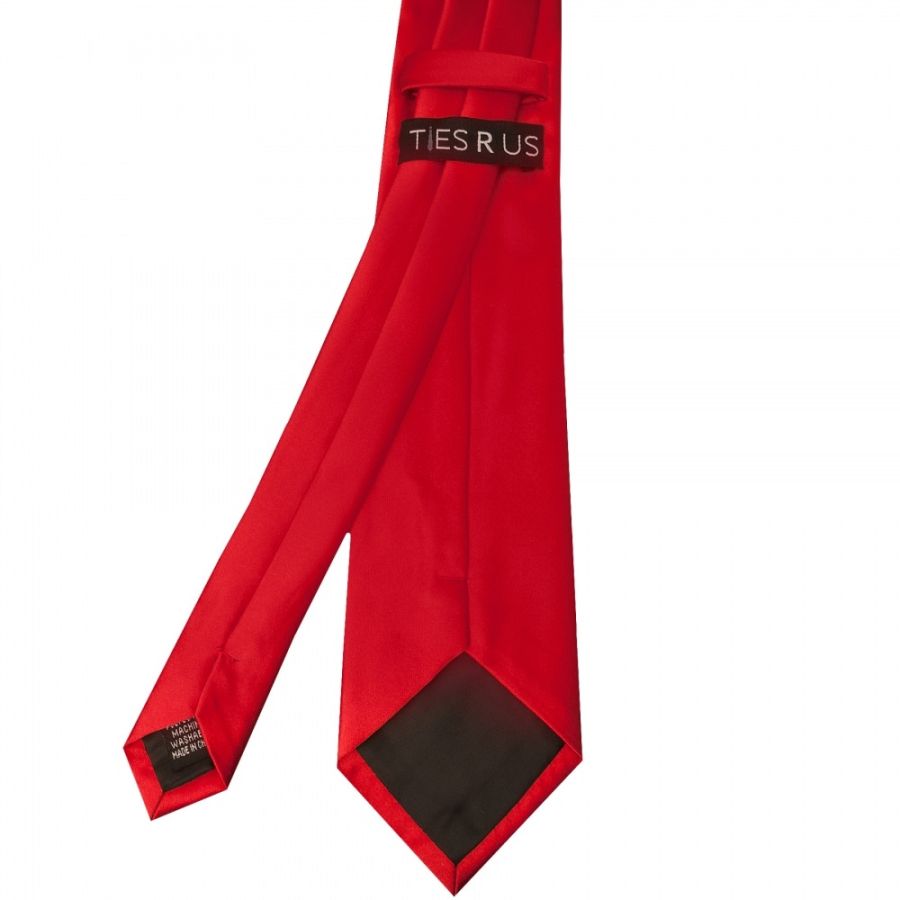 Plain Scarlet Red Satin Classic Men's Tie and Pocket Square Set