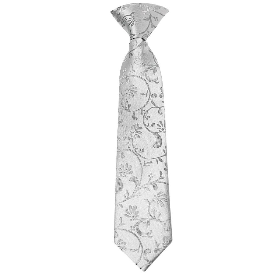 Pre Tied Silver Floral Boys Tie Age 4-7
