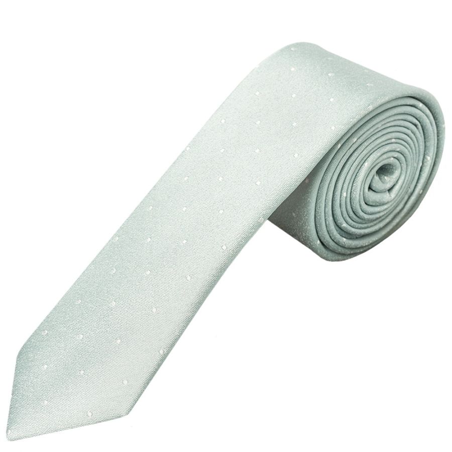 Duck Egg with White Spot Silk Skinny Tie 