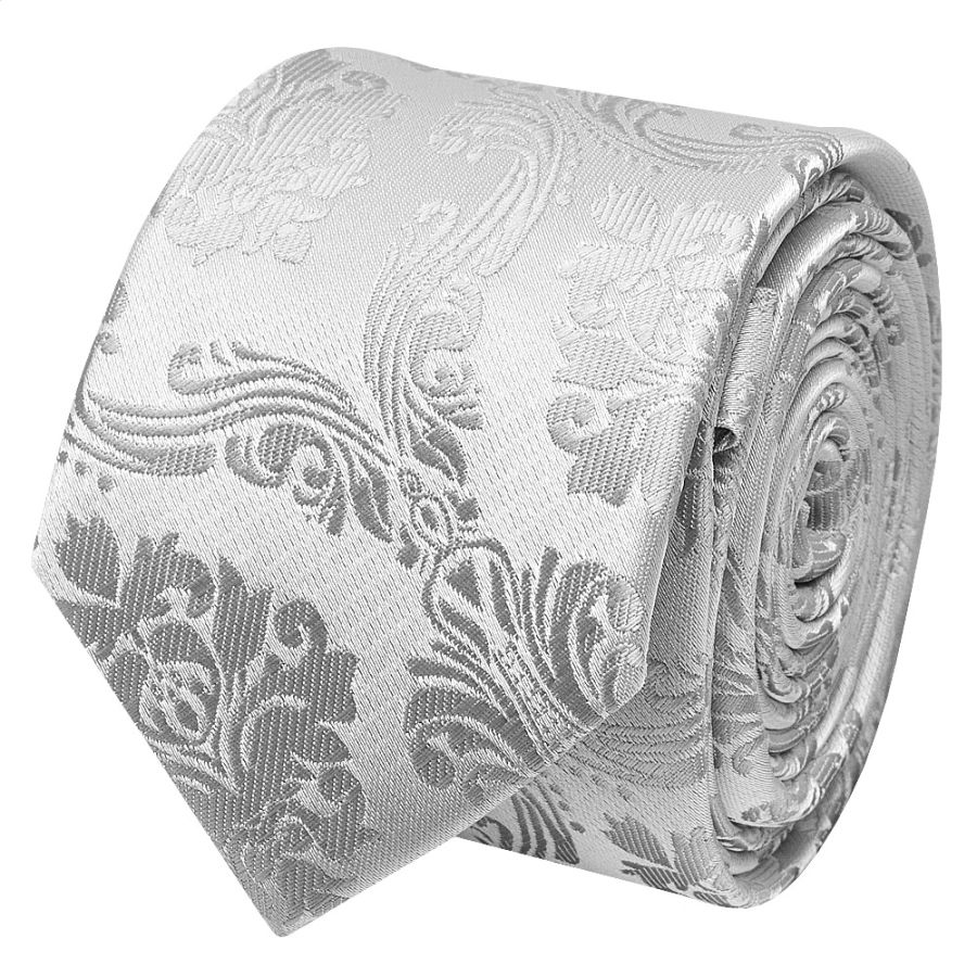Silver Paisley Skinny Men's Tie and Pocket Square Set