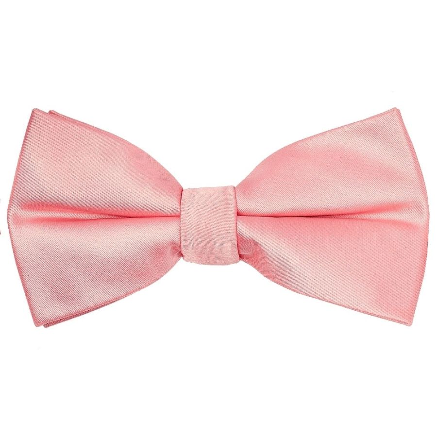 Pre Tied Plain Blush Rose Satin Boys Bow Tie and Pocket Square Set Age 8-11