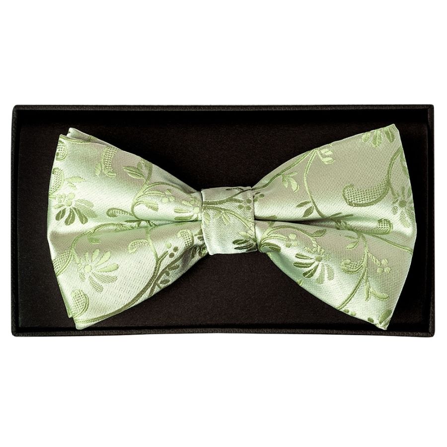 Sage Green Floral Handmade Mens Bow Tie and Pocket Square Set