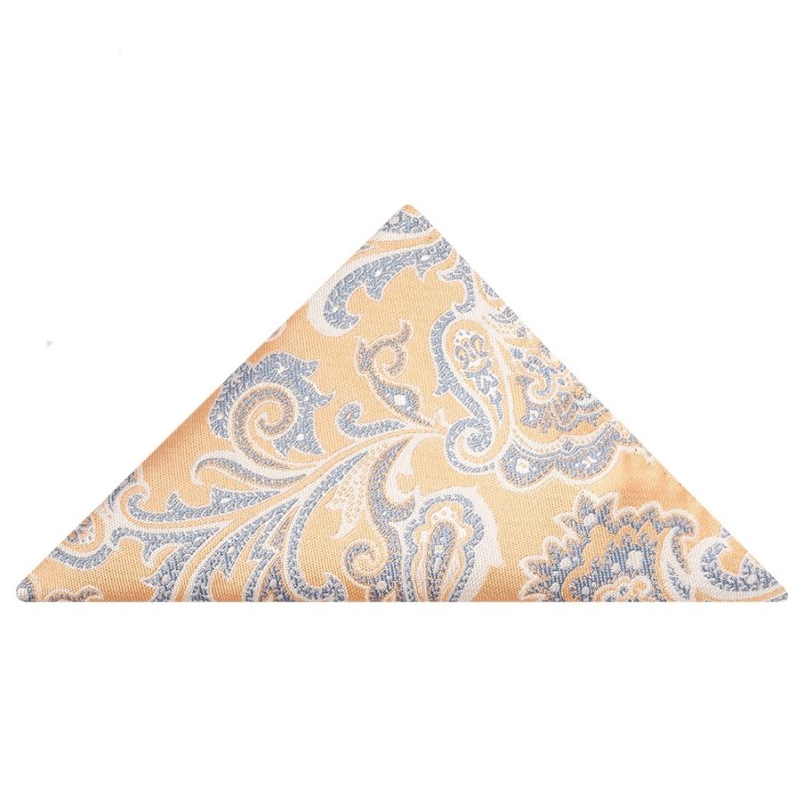 Peach and Blue Paisley Pocket Square