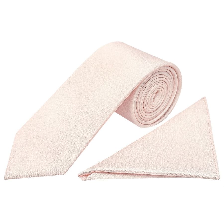 Plain Blush Silk Classic Men's Tie and Pocket Square Set