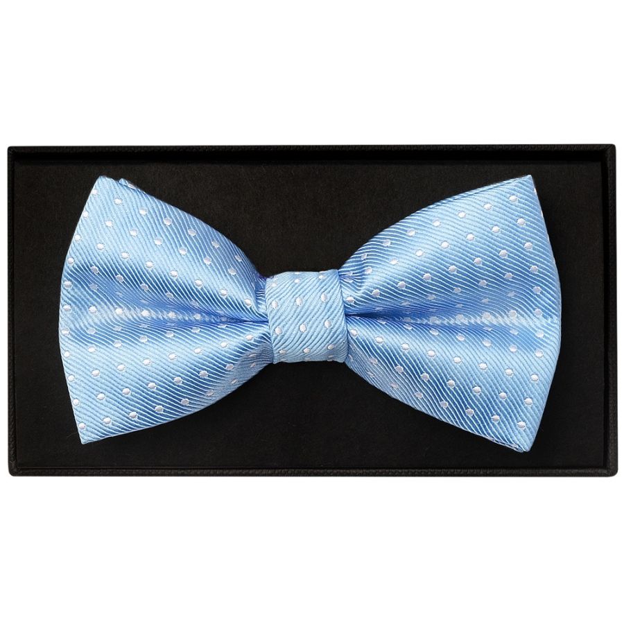 Handmade Light Blue And White Polka Dot Mens Bow Tie