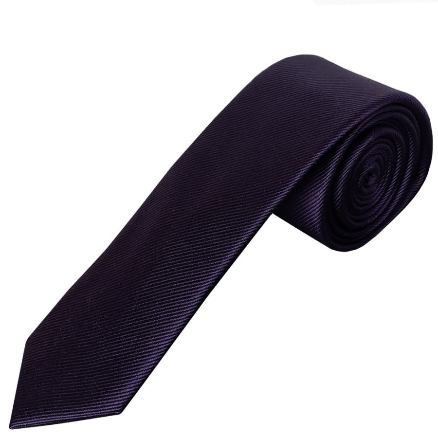 Plum Silk Twill Skinny Mens Tie and Pocket Square Set