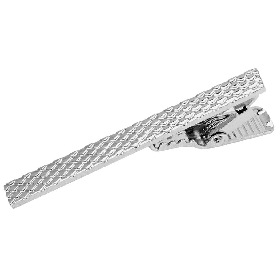 Silver Textured Metal Bar Tie Clip