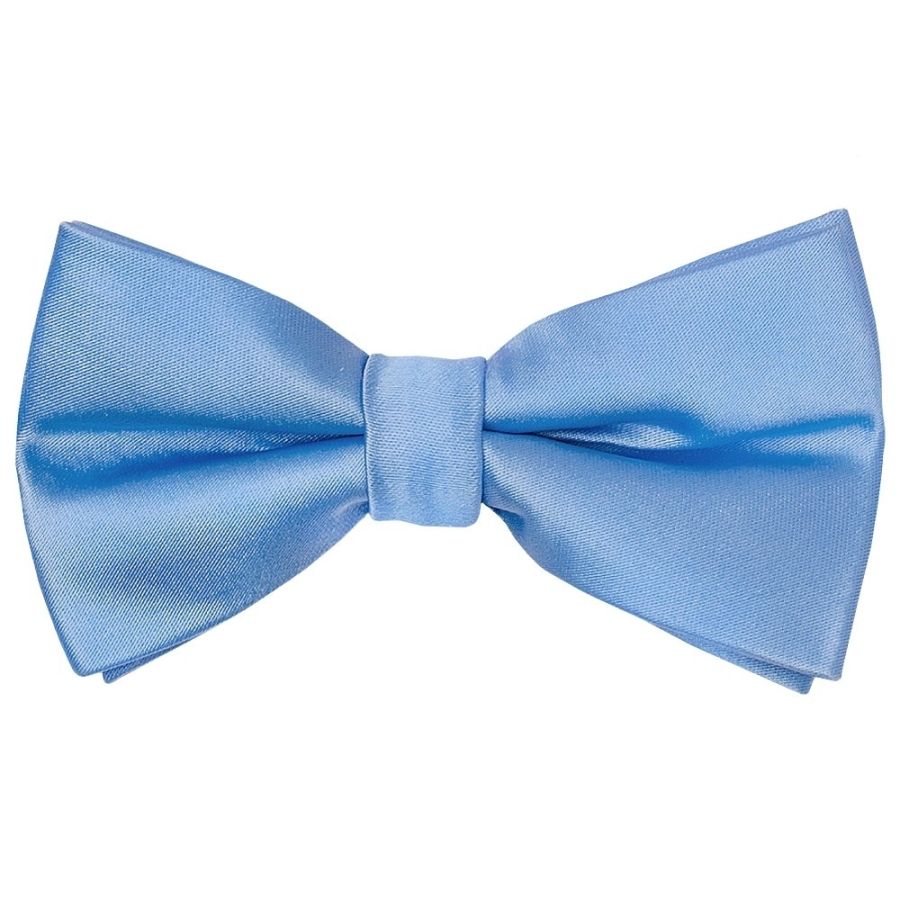 Pre Tied Plain Steel Blue Satin Boys Bow Tie and Pocket Square Set Age 8-11 