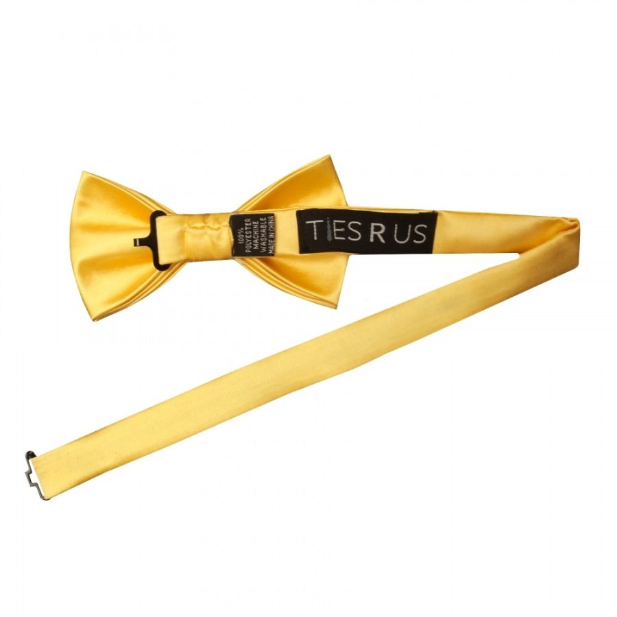 Plain Yellow Gold Handmade Mens Bow Tie and Pocket Square Set