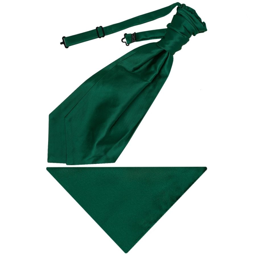 Bottle Green Satin Men's Cravat Tie and Pocket Square Set