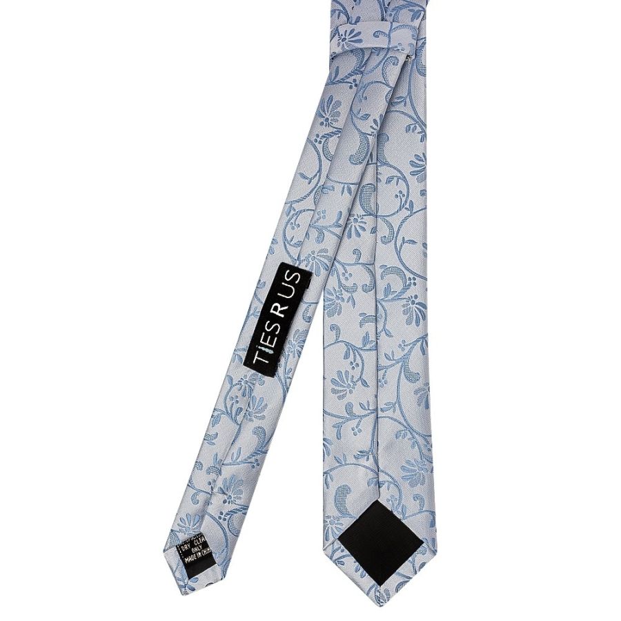 Dusty Blue Floral Skinny Boys Tie and Pocket Square Set
