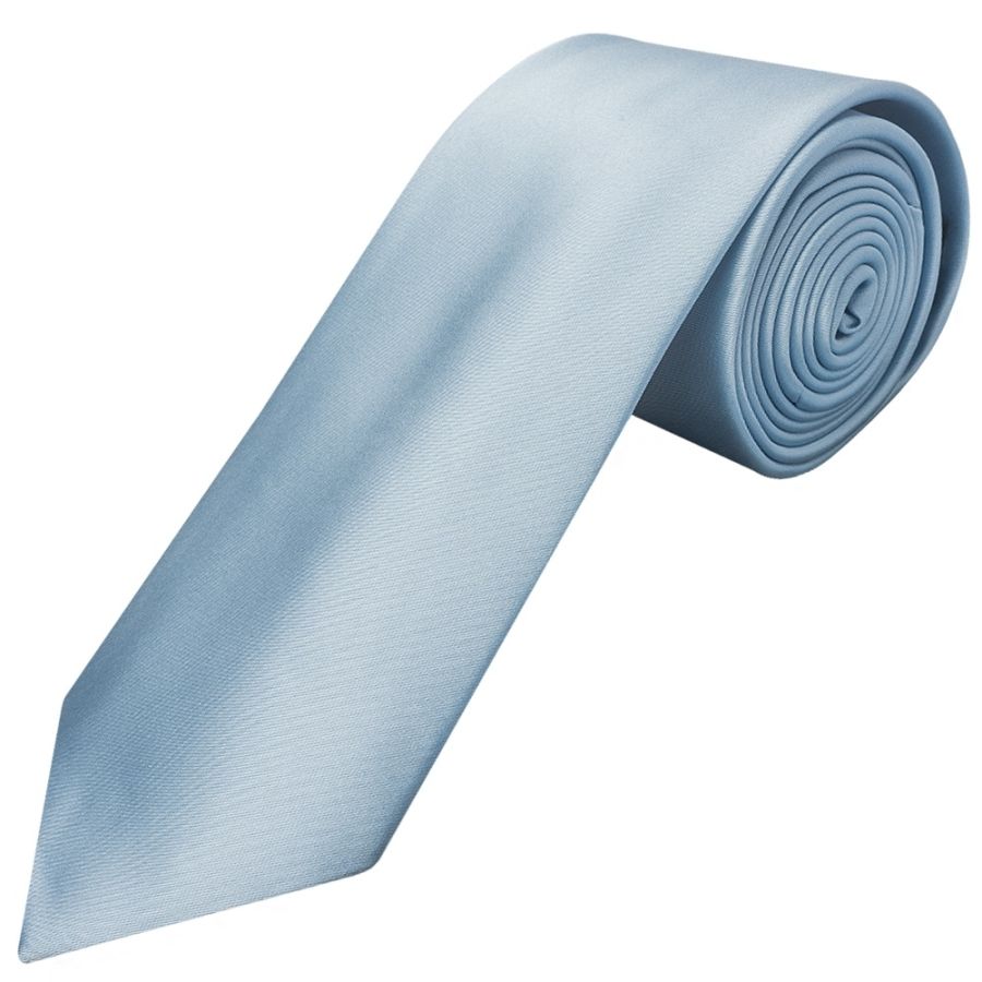 Plain Light Blue Satin Classic Men's Tie Pocket Square Set