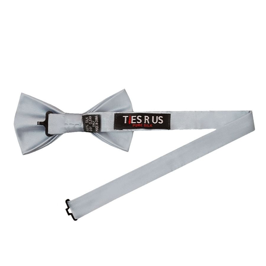 END OF SEASON STOCK Plain Light Blue Satin Silk Mens Bow Tie and Pocket Square Set