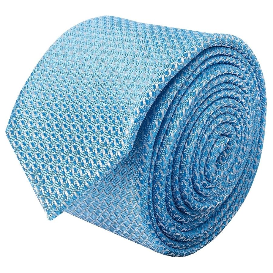 Blue Textured Skinny Tie and Pocket Square Set