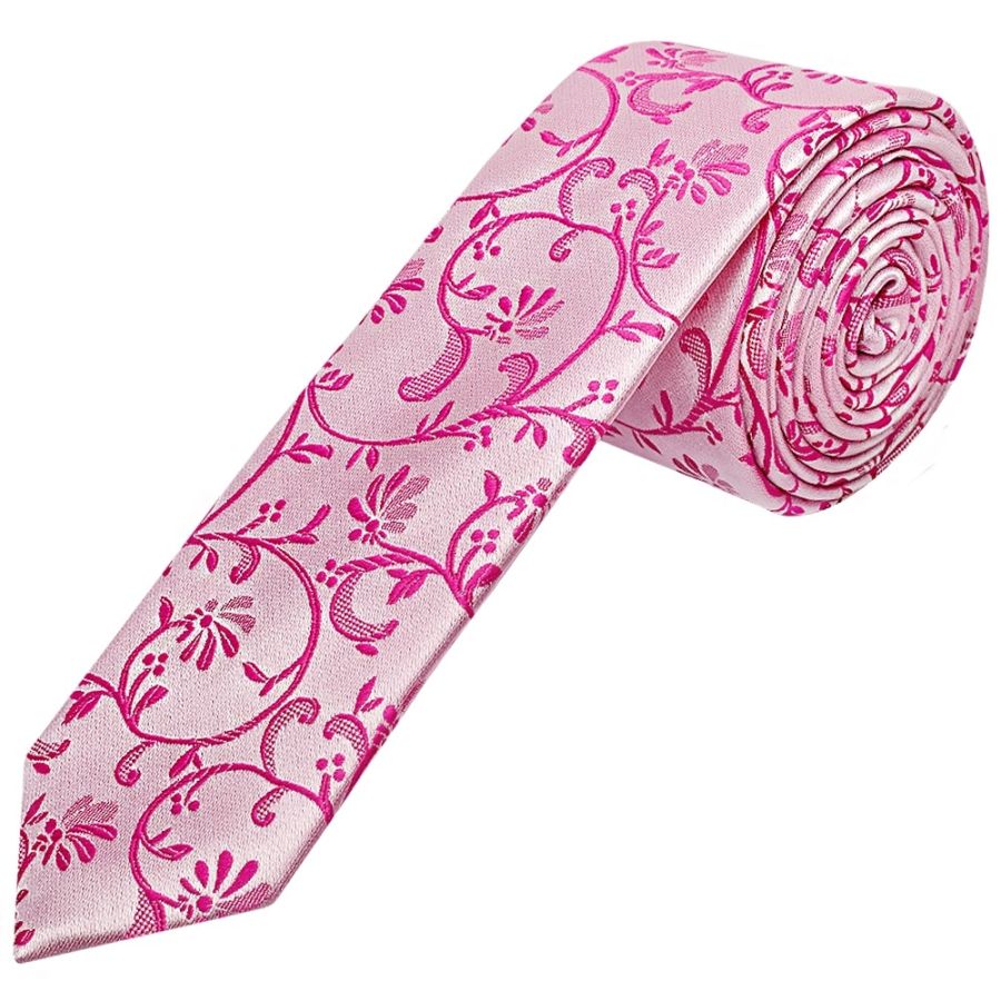 Fuchsia Floral Skinny Boys Tie