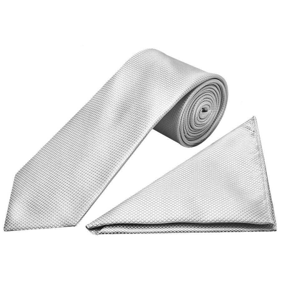 Silver Diamond Classic Men's Tie and Pocket Square Set