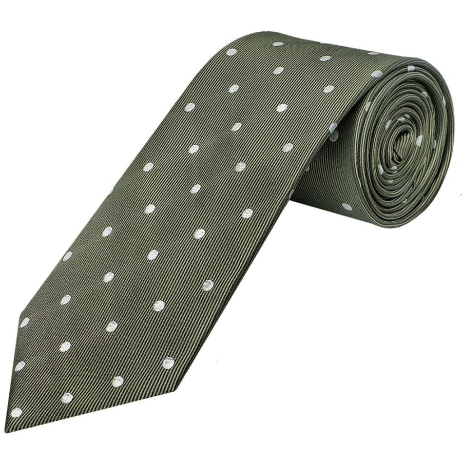 Olive Large White Spot Classic Men's Tie and Pocket Square Set
