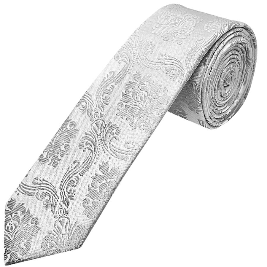 Silver Paisley Skinny Men's Tie and Pocket Square Set
