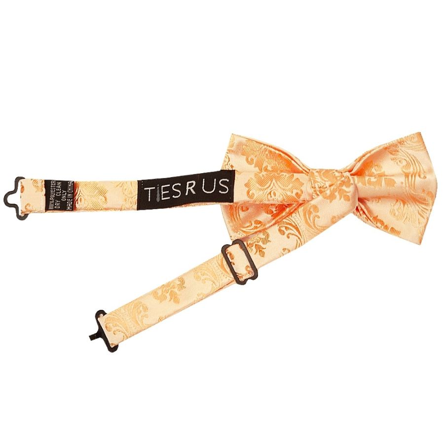 Pre Tied Peach Paisley Boys Bow Tie and Pocket Square Set