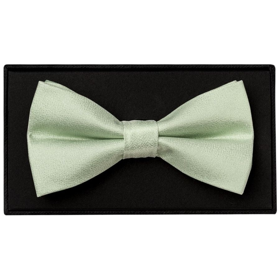 Plain Light Sage Green Silk Mens Bow Tie and Pocket Square Set