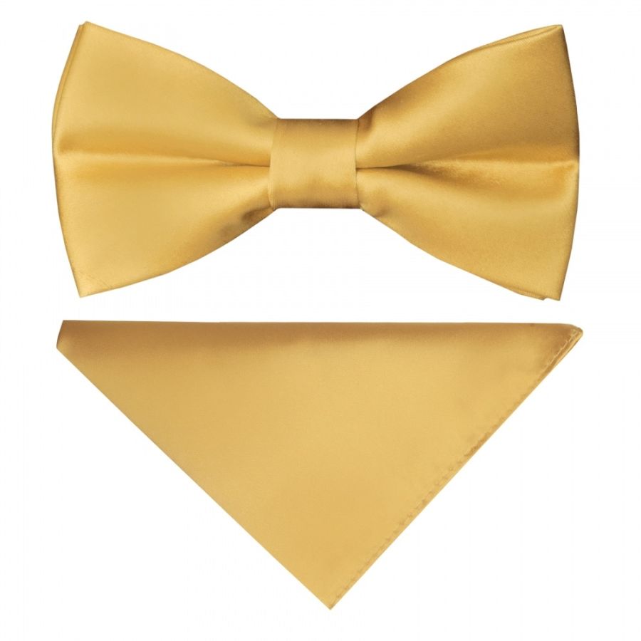 Pre Tied Caramel Satin Boys Bow Tie and Pocket Square Set