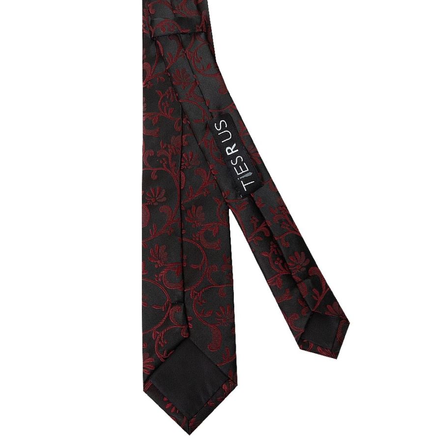 Black with Burgundy Floral Skinny Boys Tie