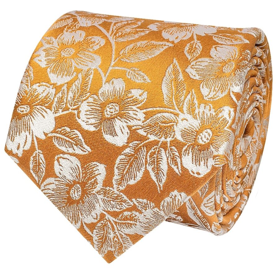 Mens Gold Floral Silk Classic Tie