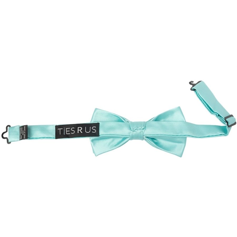 Pre Tied Plain Aqua Boys Bow Tie and Pocket Square Set Age 8-11