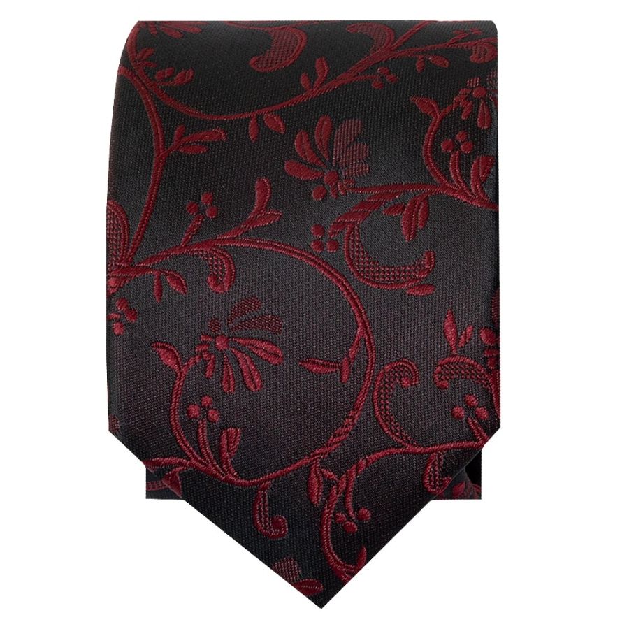 Black with Burgundy Floral Skinny Boys Tie