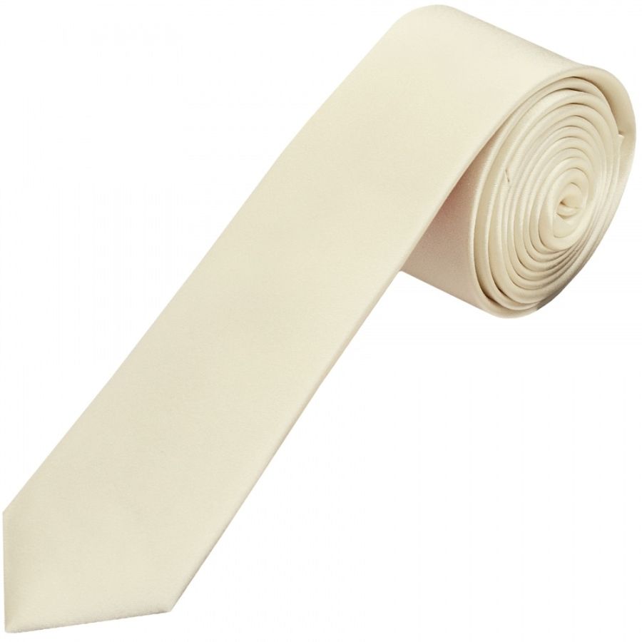 Plain Ivory Satin Silk Skinny Men's Tie
