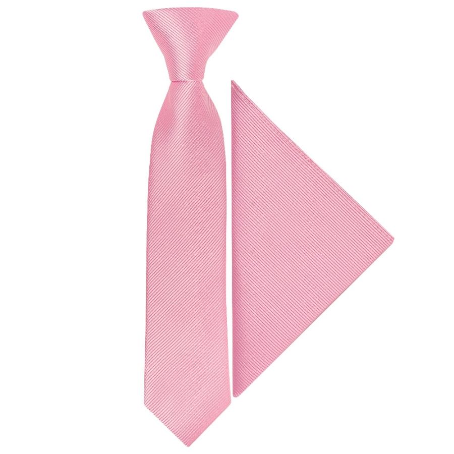 Pre Tied Blush Pink Twill Silk Boys Tie and Pocket Square Set Age 4-7