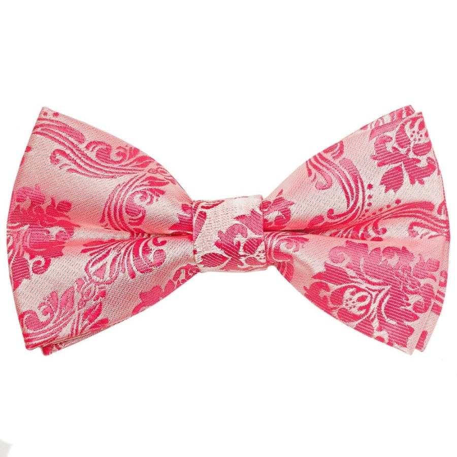 Pre Tied Light Coral Paisley Boys Bow Tie and Pocket Square Set Age 4-7