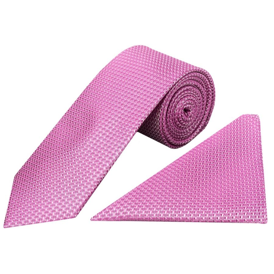Hot Pink Textured Classic Tie and Pocket Square Set