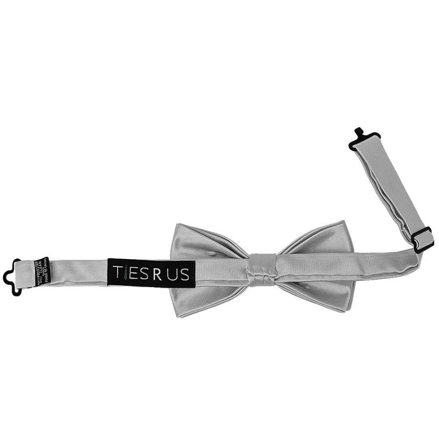 Pre Tied Silver Satin Boys Bow Tie Age 4-7