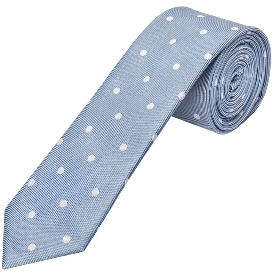 Dusty Blue Large White Spot Skinny Men's Tie and Pocket Square Set