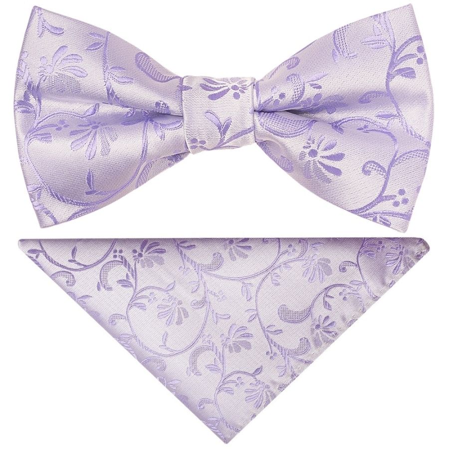 Pre Tied Lavender Floral Boys Bow Tie and Pocket Square Set Age 4-7