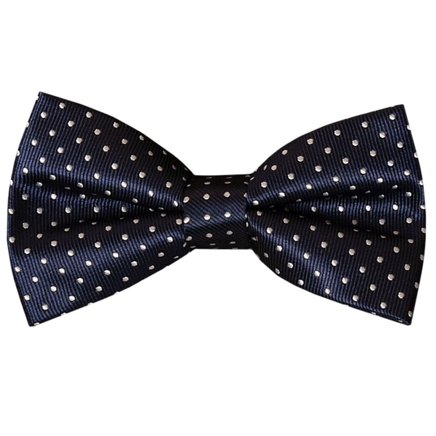 Pre Tied Navy Polka Dot Boys Bow Tie and Pocket Square Set