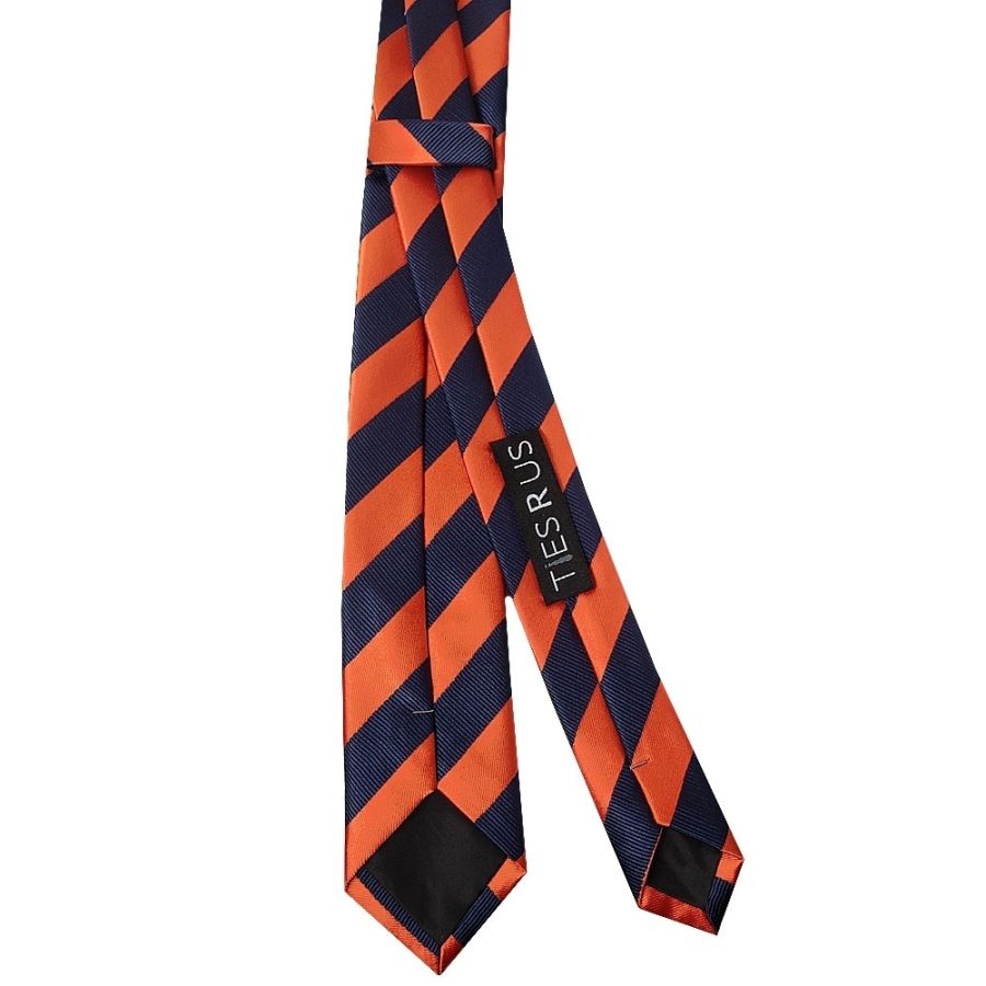Navy and Orange Striped Skinny Men's Tie and Pocket Square Set