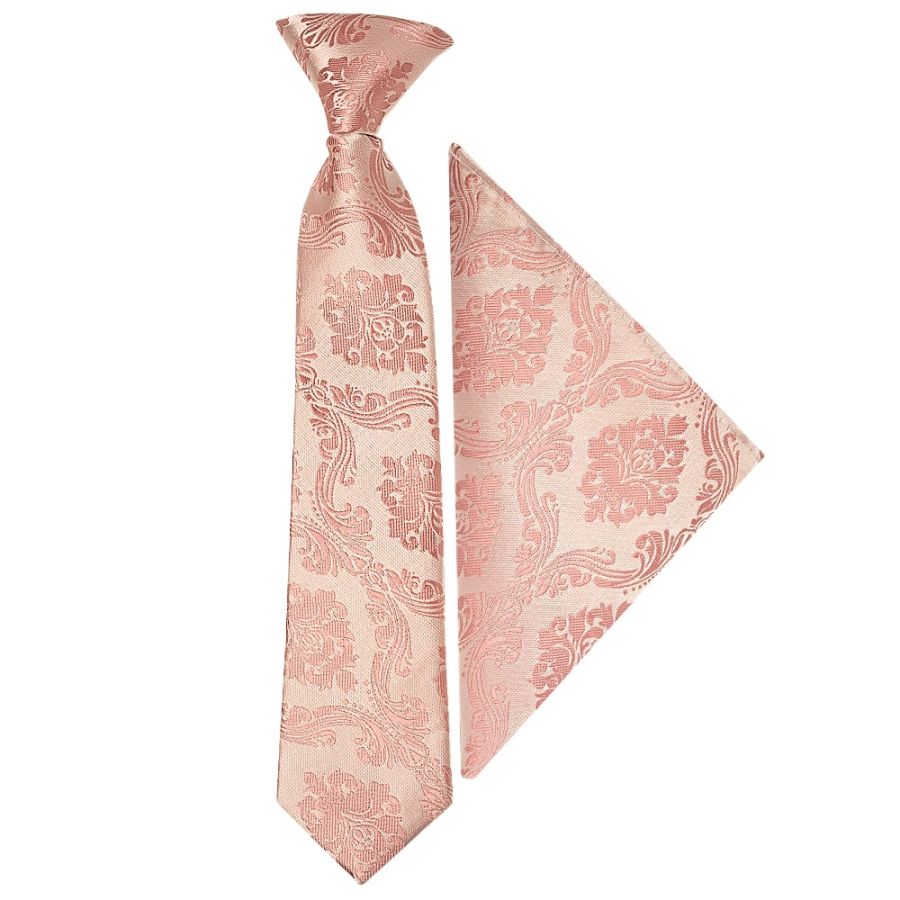 Pre Tied Rose Gold Paisley Boys Tie and Pocket Square Set Age 4-7