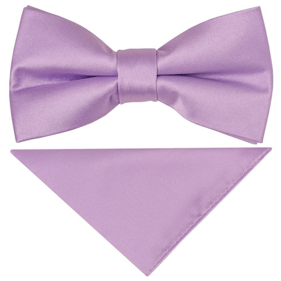 Pre Tied Lilac Satin Boys Bow Tie and Pocket Square Set