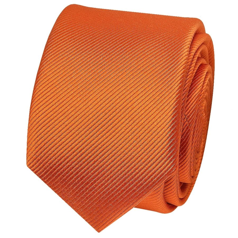 Orange Silk Twill Skinny Mens Tie