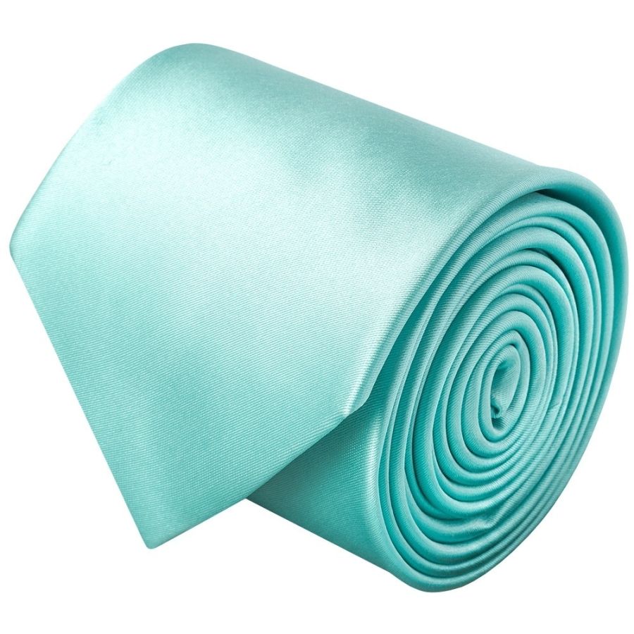 Plain Aqua Satin Classic Men's Tie and Pocket Square Set