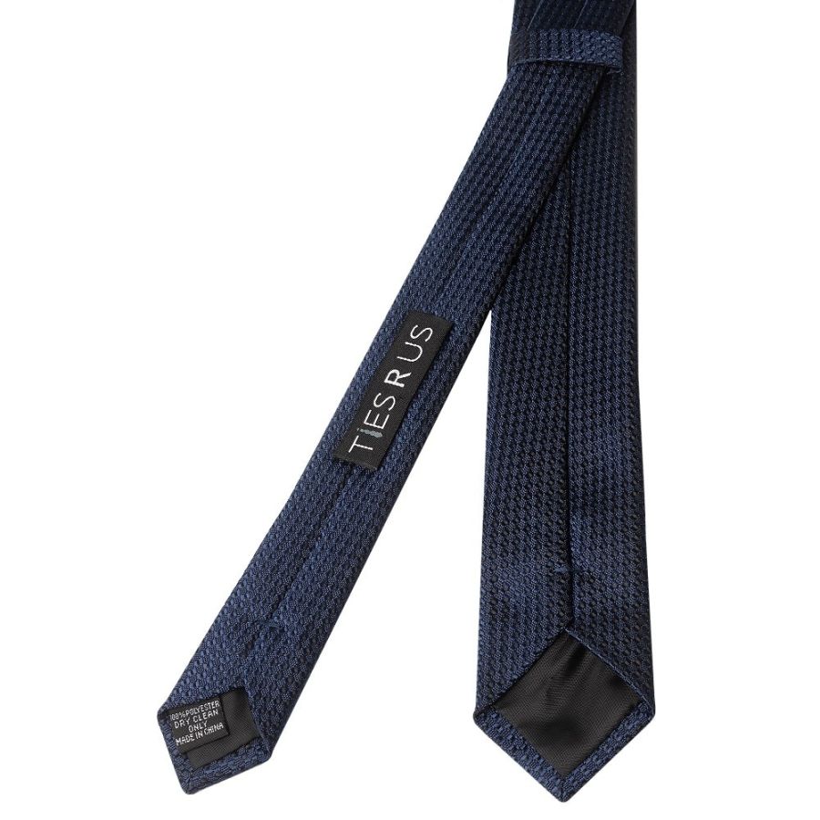 French Navy Textured Skinny Tie and Pocket Square Set