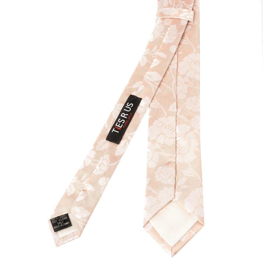 Pink with White Floral Silk Skinny Tie 