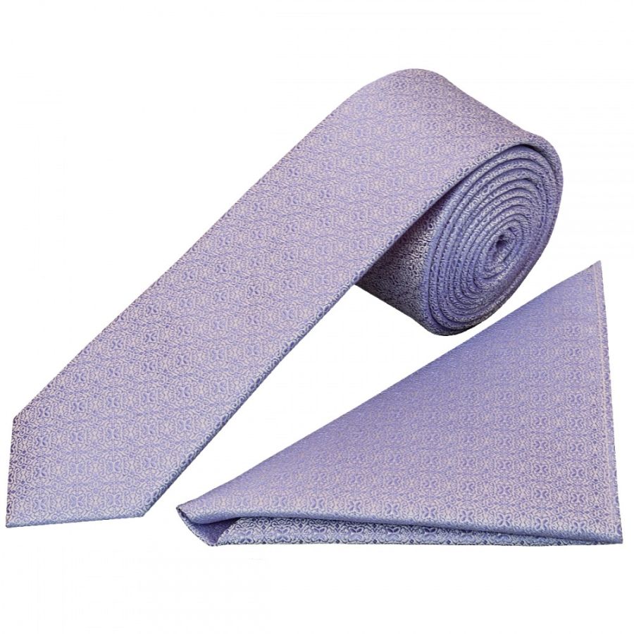 Purple Self Floral Textured Silk Skinny Men's Tie and Pocket Square Set