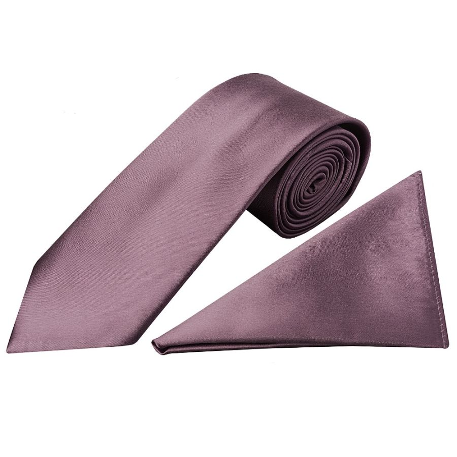 Plain Mauve Satin Classic Men's Tie and Pocket Square Set