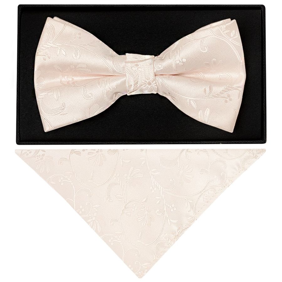 Blush Floral Handmade Mens Bow Tie and Pocket Square Set