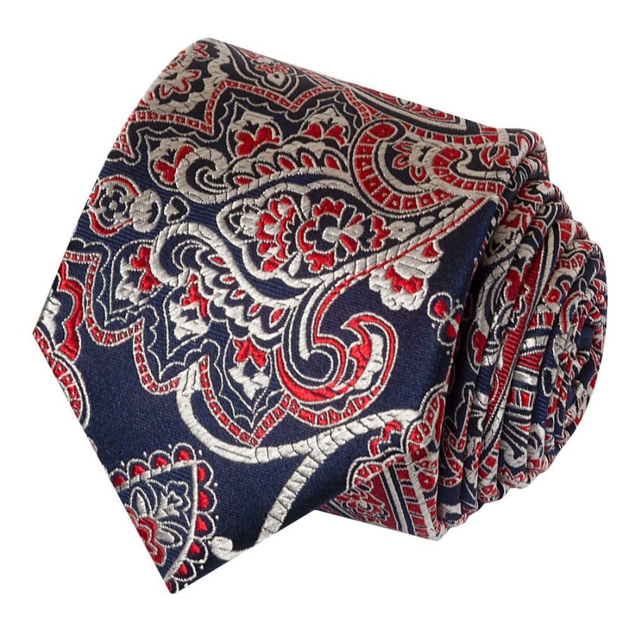 Navy Red Paisley Classic Men's Silk Tie