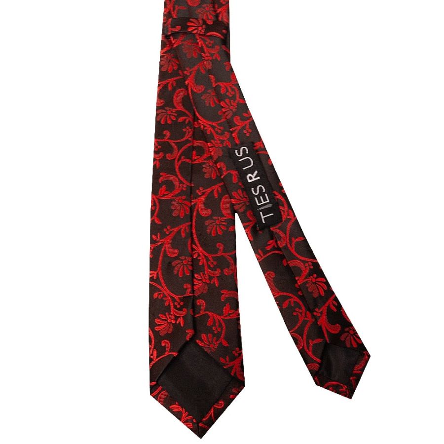 Black with Red Floral Skinny Boys Tie